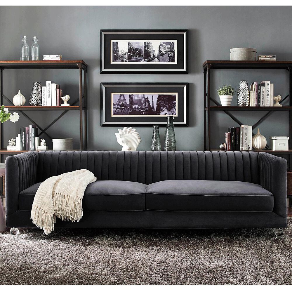 Tov Furniture Aviator Sofa in Grey Velvet NFM