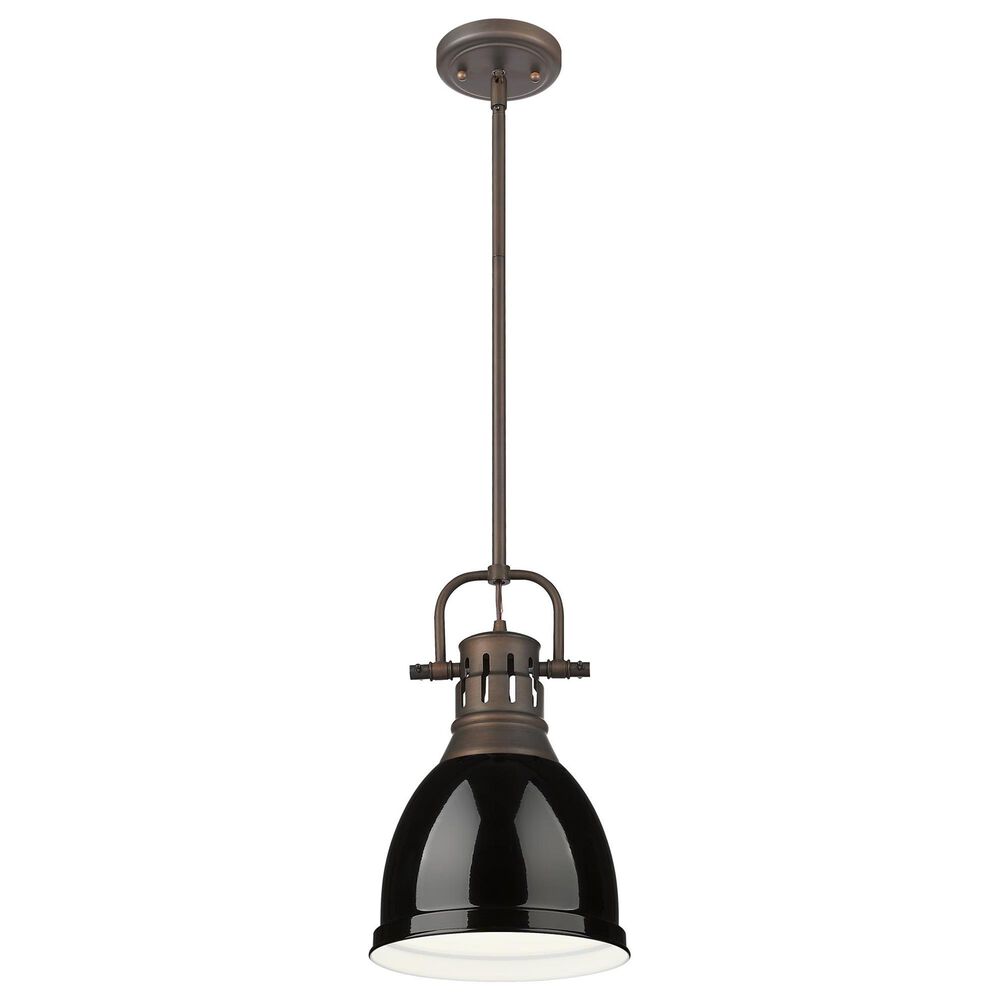 Golden Lighting Duncan 1-Light Small Pendant with Rod and Black Shade in Rubbed Bronze, , large