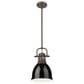 Golden Lighting Duncan 1-Light Small Pendant with Rod and Black Shade in Rubbed Bronze, , large