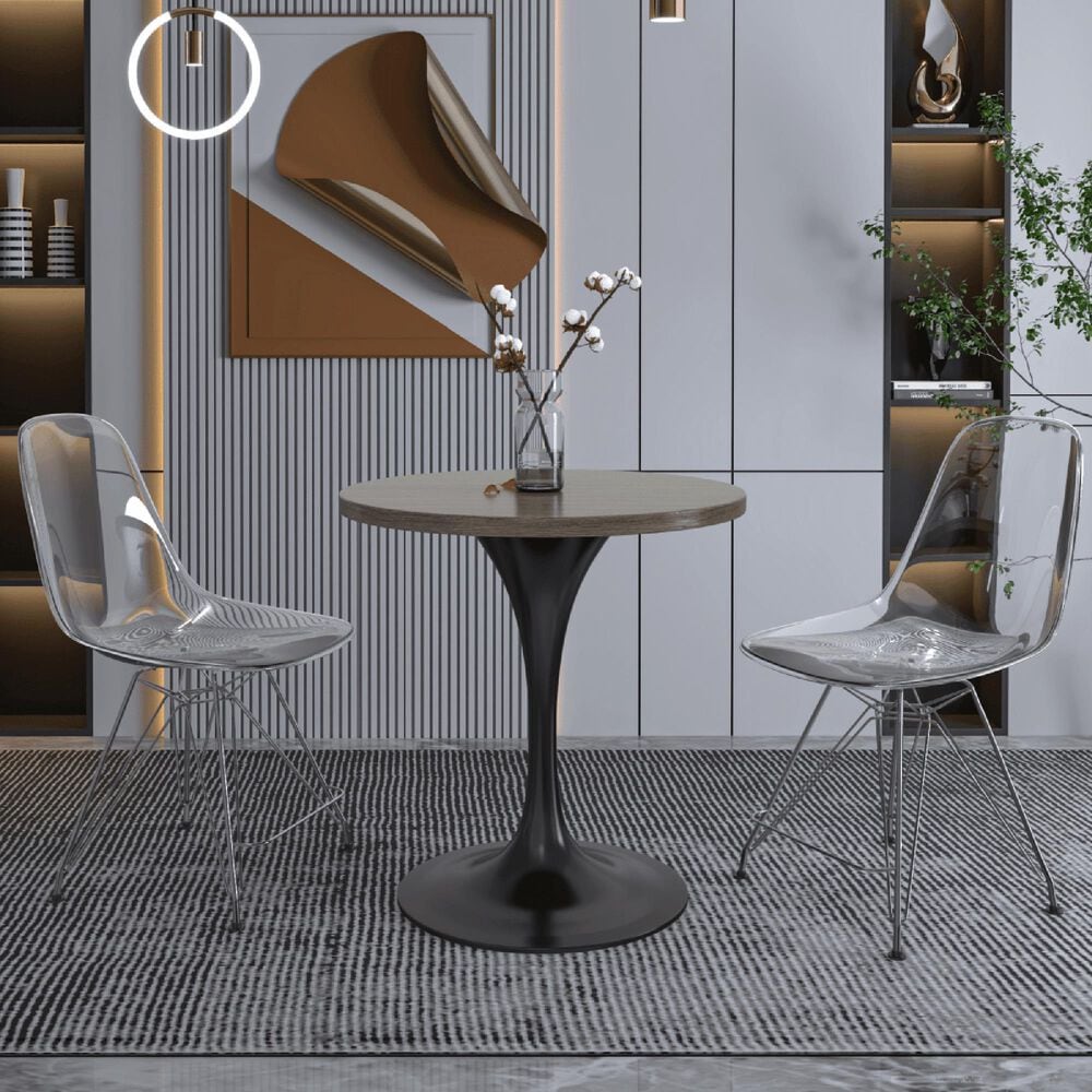 Leisuremod LeisureMod Verve Collection 27 Round Dining Table, Black Base with Dark Maple MDF Top, , large