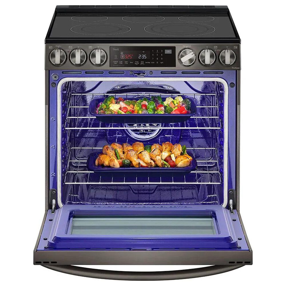 LG 2-Piece Kitchen Package with 6.3 Cu. Ft. Slide-In Electric Range and 1.7 Cu. Ft. Over-The-Range Microwave in Black Stainless Steel, , large