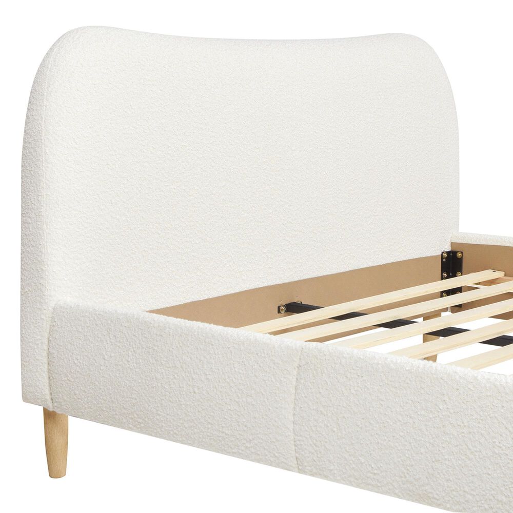Jennifer Taylor Home Roman Queen Platform Bed with Ivory White Upholstered in Natural Whitewashed, , large