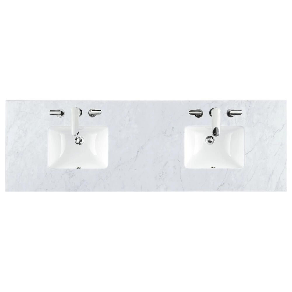 James Martin Vanities Amberly 72&quot; Double Bathroom Vanity in Walnut with 3 cm Carrara White Marble Top and Rectangular Sinks, , large