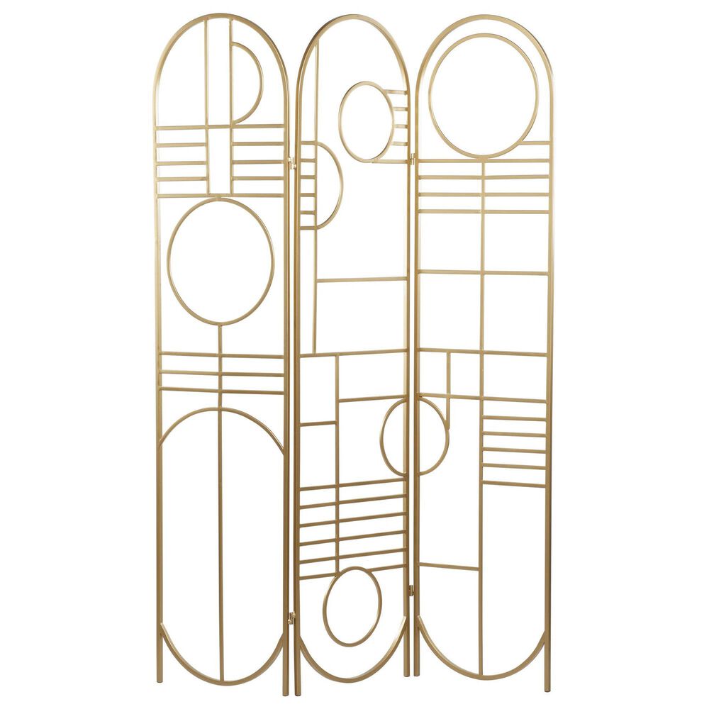 Maple and Jade 3-Panel Geometric Arched Room Divider Screen in Gold, , large