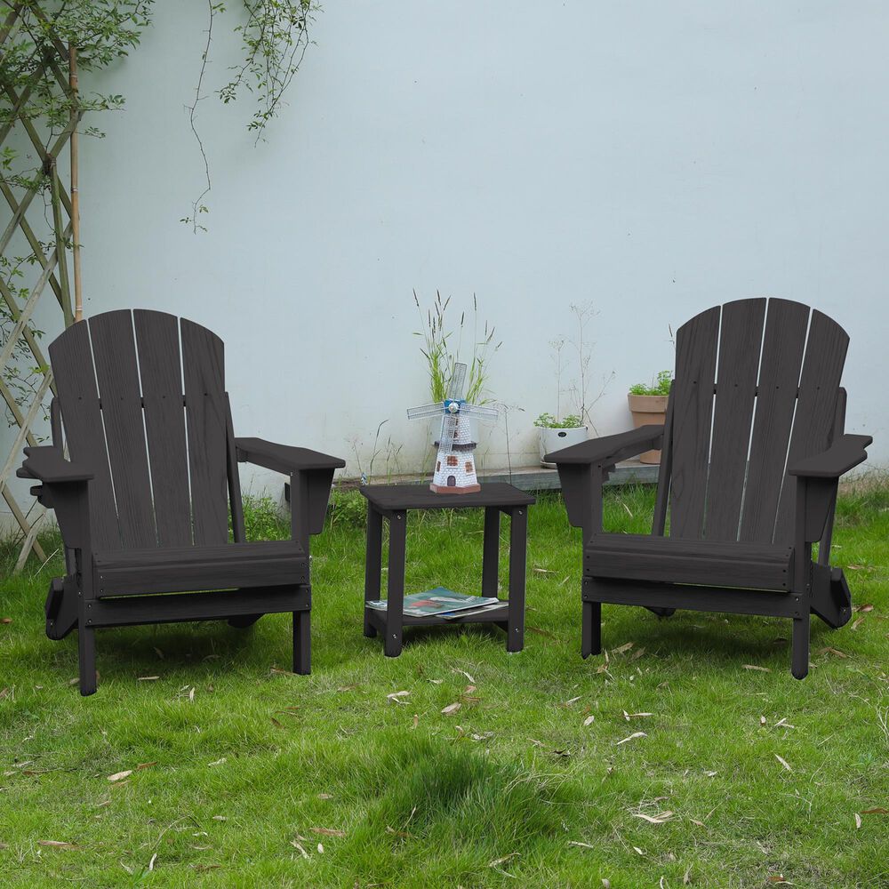 Hearth and Haven 3-Piece Outdoor Folding Adirondack Chair Set with Side Table in Gray, , large