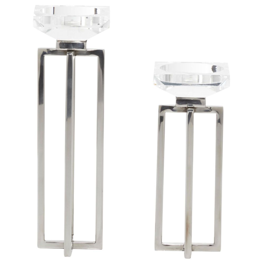 Maple and Jade 13&quot; Glam Candle Holder with Rectangular Frame in Silver &#40;Set of 2&#41;, , large