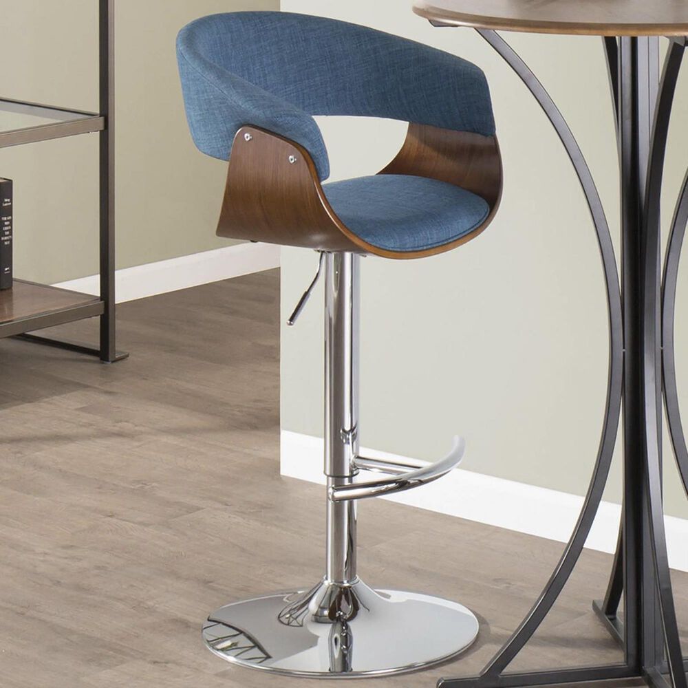 Lumisource Vintage Mod Adjustable Swivel Barstool in Blue/Walnut, , large