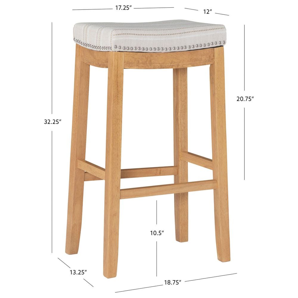 Linon Home Decor Claridge Bar Stool with Striped Beige Cushion in Rustic Brown, , large