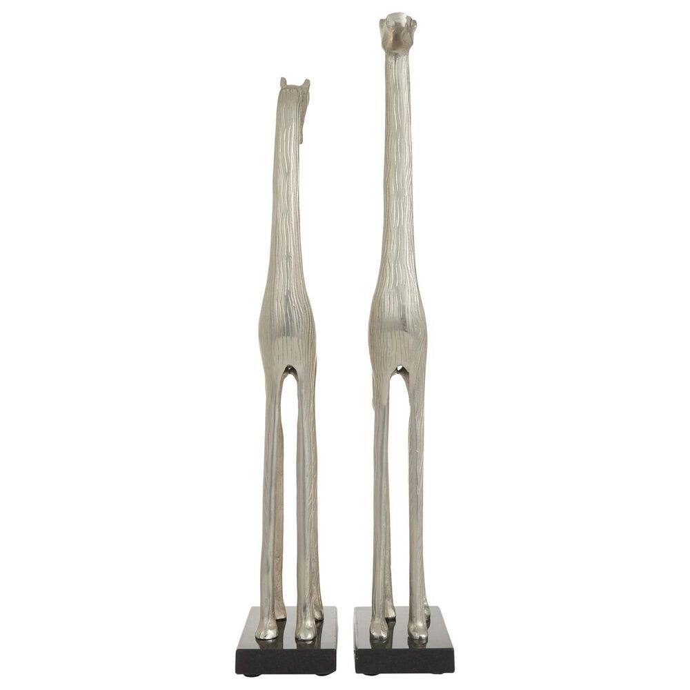 Maple and Jade 2-Piece Giraffe Decorative Sculpture Set in Satin Silver and Black, , large