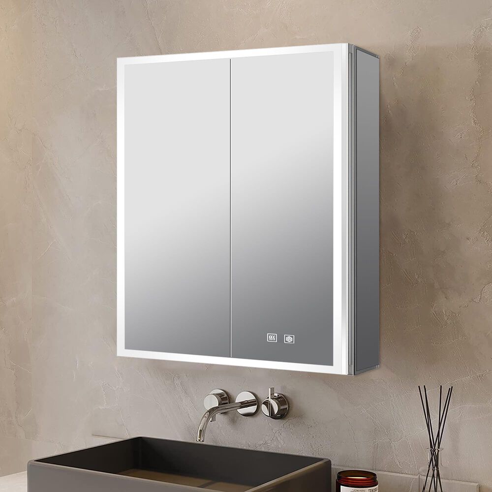 Lexora Home Mesa 24" x 30" LED Mirror Medicine Cabinet with Defogger in Aluminium, , large