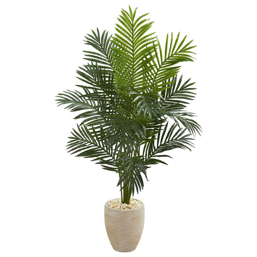 Nearly Natural Inc 5.5 Paradise Artificial Palm Tree in Sand Colored Planter, , large