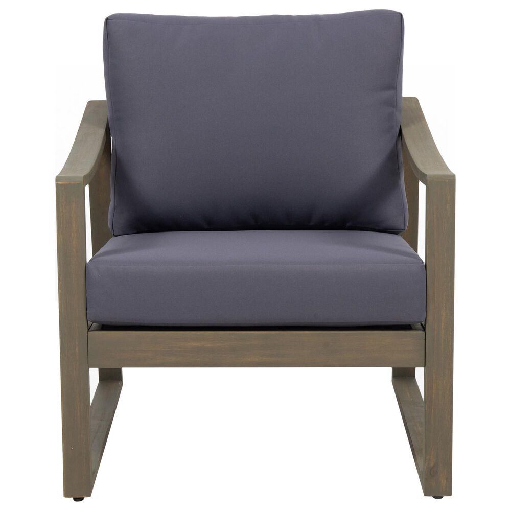 Hearth and Haven Samwell Outdoor Club Chair with Blue Cushion in Dark Grey, , large