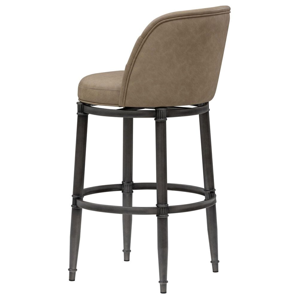 Armen Living Eunice Swivel Bar Height Stool with Mushroom Brown Upholstery in Antique Pewter, , large