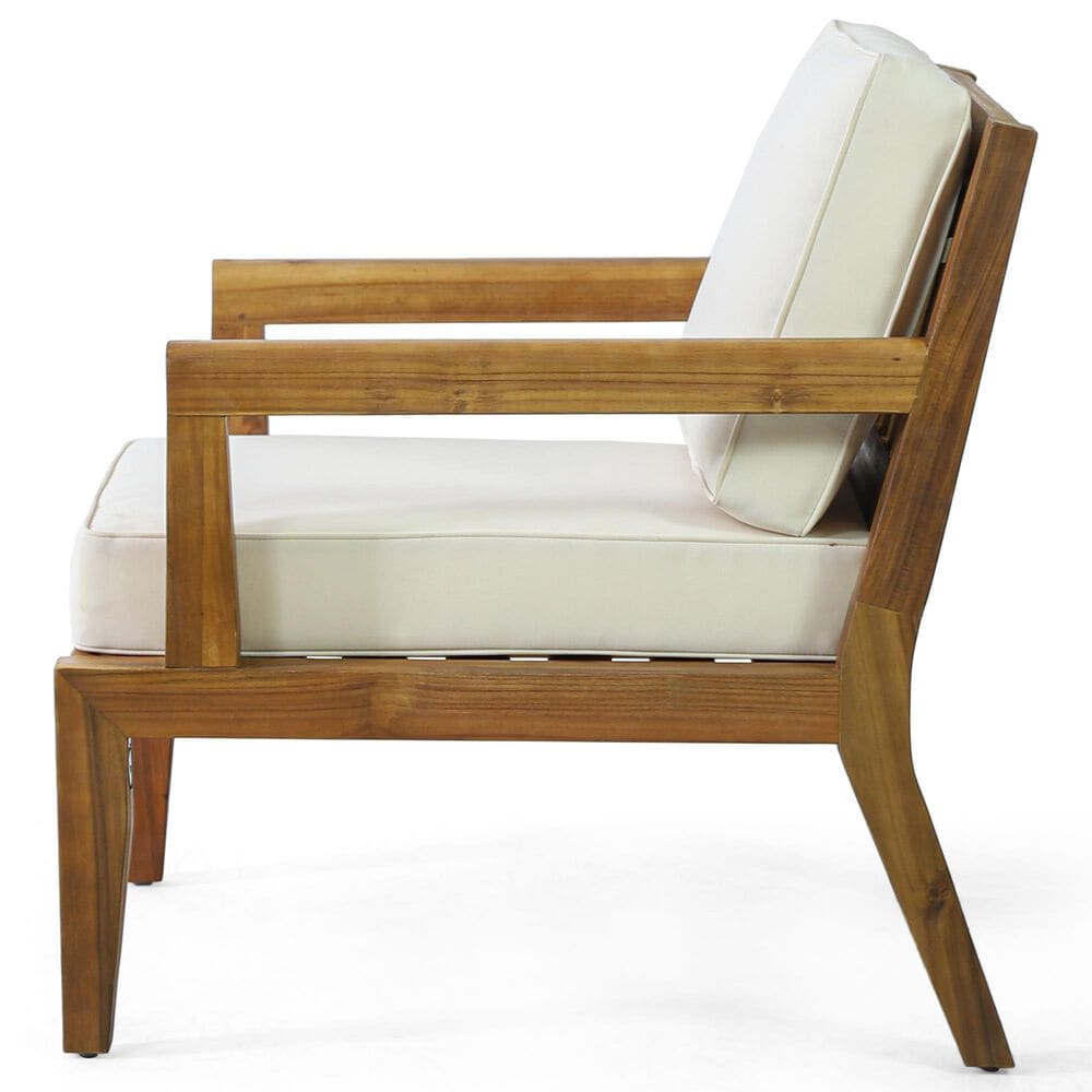 Hearth and Haven Outdoor Wood Club Chair with Beige Cushion in Teak, , large