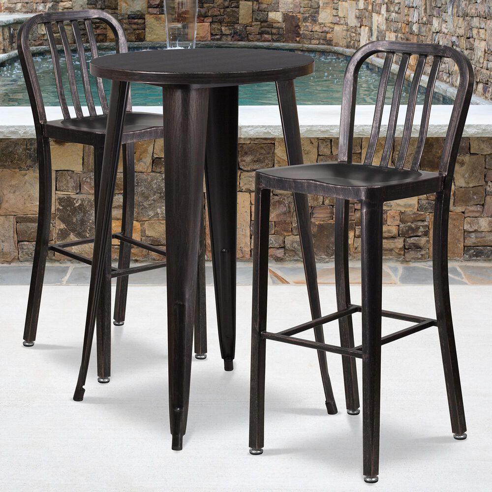 Flash Furniture 3-Piece Metal Bar Table Set in Gold, , large