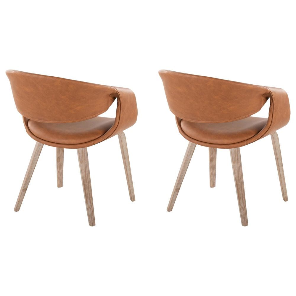 LumiSource Curvo Arm Chair with Camel Faux Leather Cushion in Whitewashed (Set of 2), , large