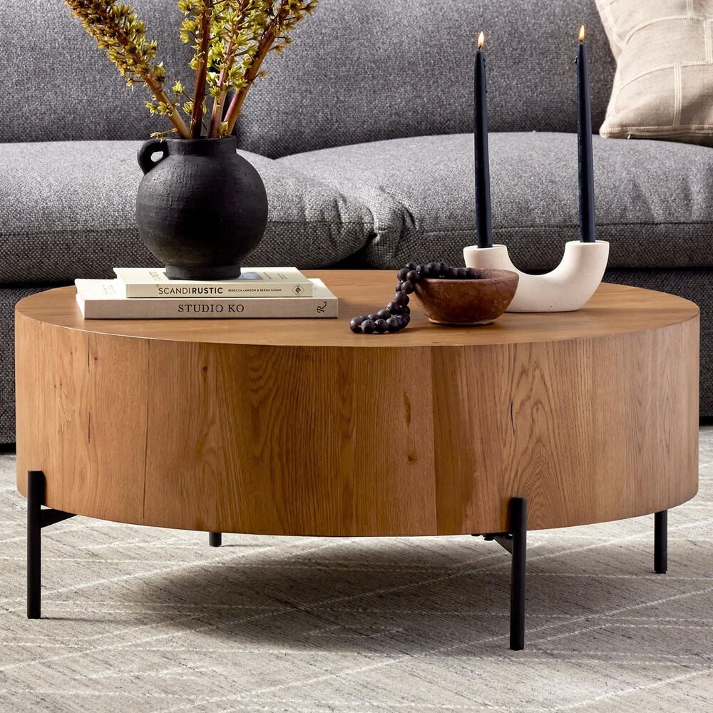Four Hands Eaton Drum Coffee Table in Amber Oak, , large