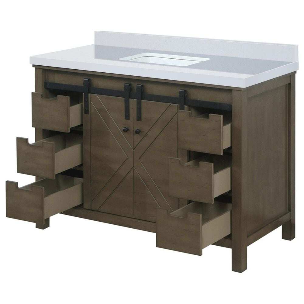 Lexora Home Marsyas 48&quot; Single Bathroom Vanity in Rustic Brown with White Quartz Top and Rectangular Sink, , large