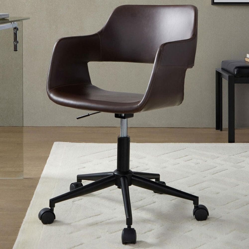 Lumisource Margarite Task Chair with Espresso Faux Leather Cushion in Black, , large