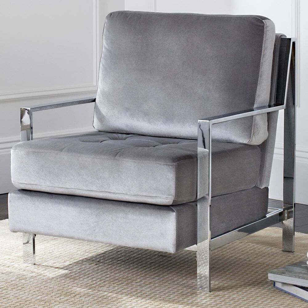 Safavieh Walden Accent Chair in Light Grey Velvet, , large