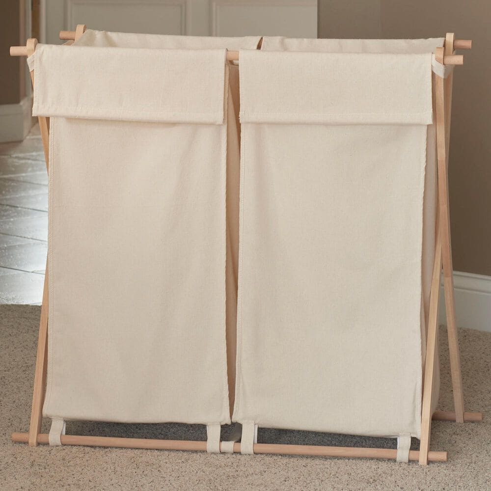 Household Essentials Collapsible Double X-Frame Laundry Hamper Sorter with Poly-Cotton Bags in Natural, , large