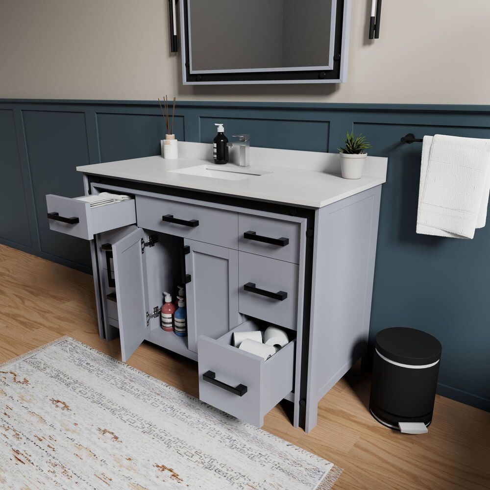 Lexora Home Ziva 48&quot; Single Bathroom Vanity in Dark Grey with 2 cm White Cultured Marble Top and Rectangular Sink, , large
