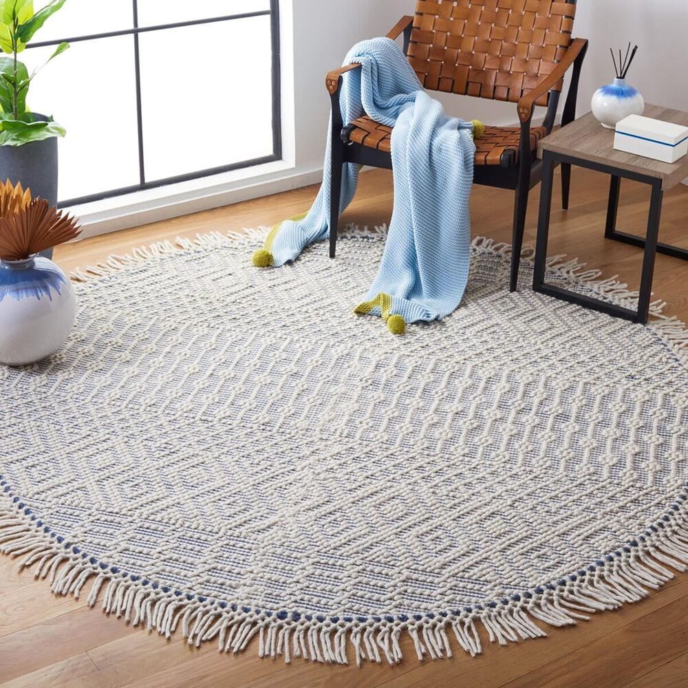 Safavieh Natura NAT852M 6&#39; Round Ivory and Blue Area Rug, , large