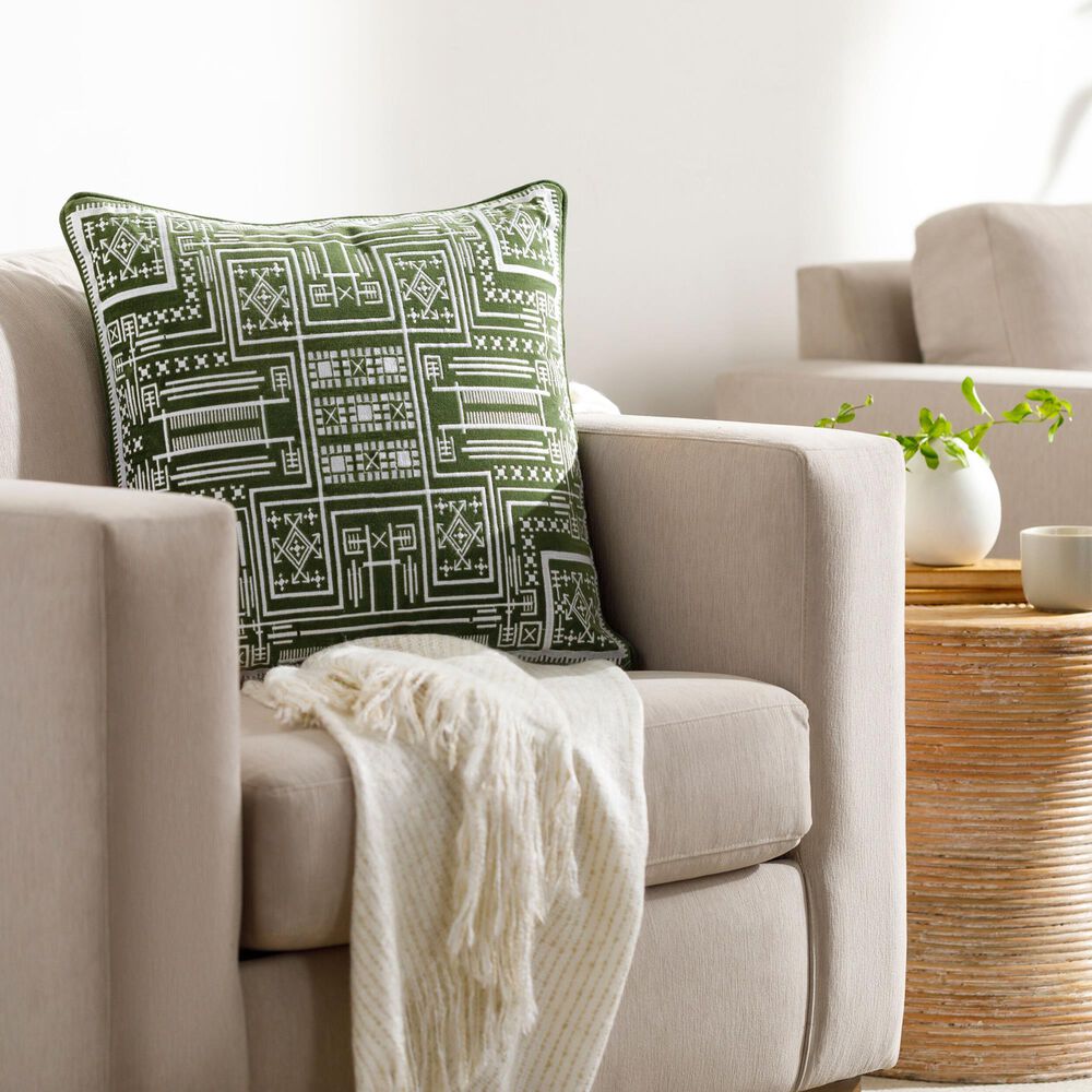 Surya Camaxtli 20&quot; Square Throw Pillow in Medium Green, , large