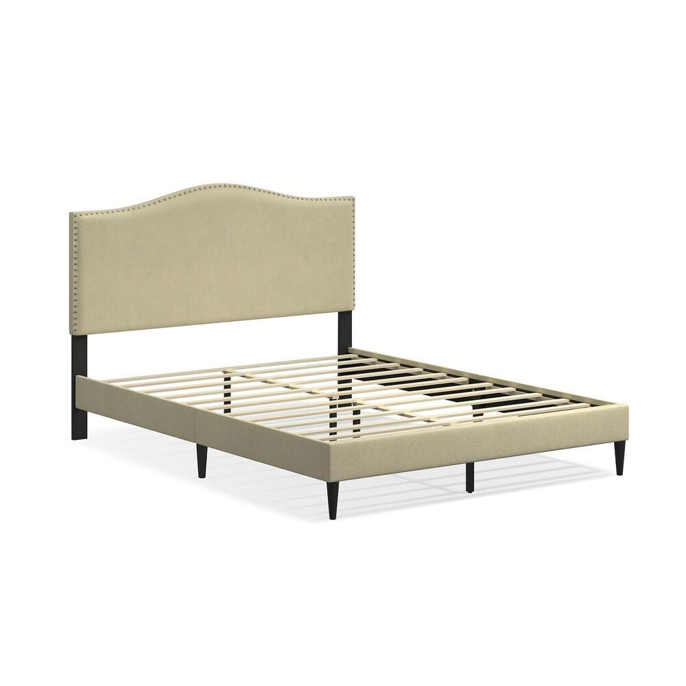 Glideaway Leighford Queen Upholstered Platform Panel Bed in Beige, , large