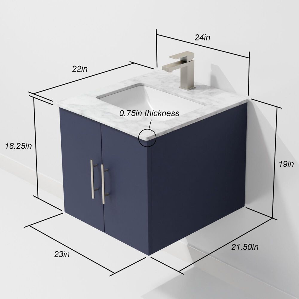 Lexora Home Geneva 24" Single Bathroom Vanity in Navy Blue with 2 cm White Carrara Marble Top and Rectangular Sink, , large