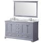 Lexora Home Dukes 60" Double Bathroom Vanity in Dark Grey with White Carrara Marble Top, Rectangular Sinks and 58" Mirror, , large