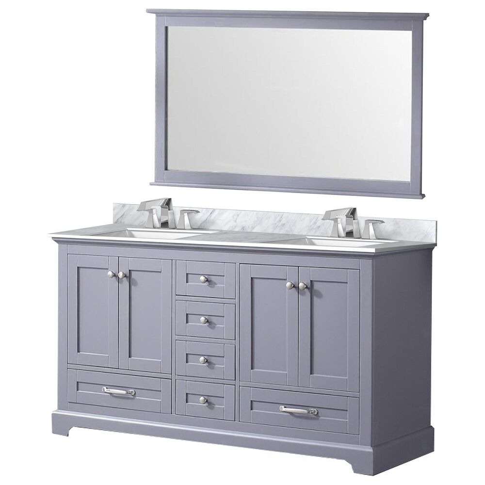 Lexora Home Dukes 60" Double Bathroom Vanity in Dark Grey with White Carrara Marble Top, Rectangular Sinks and 58" Mirror, , large