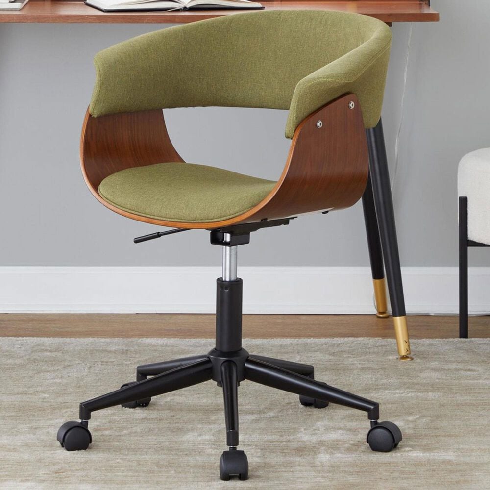 Lumisource Vintage Mod Office Chair with Green Cushion in Walnut and Black, , large
