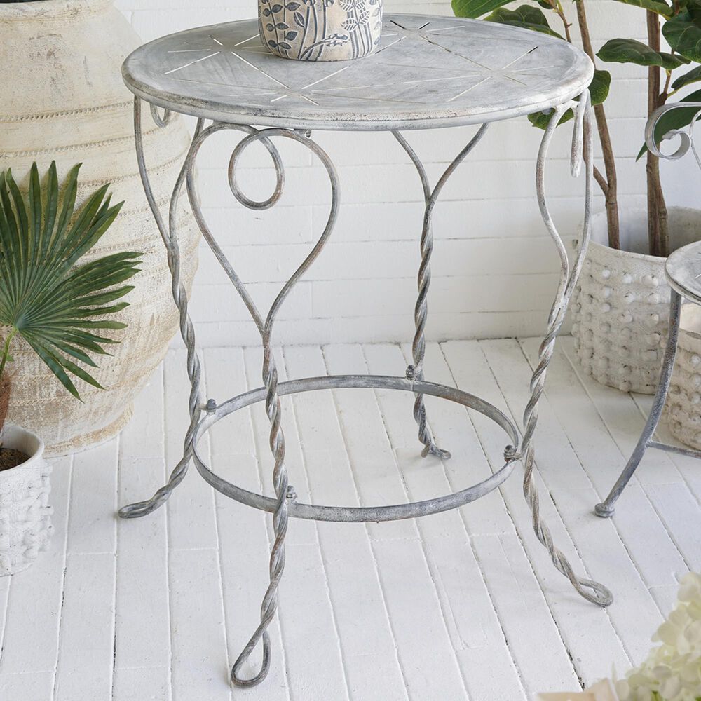 Hearth and Haven Outdoor Round Side Table with Heart Scroll Design in Gray, , large