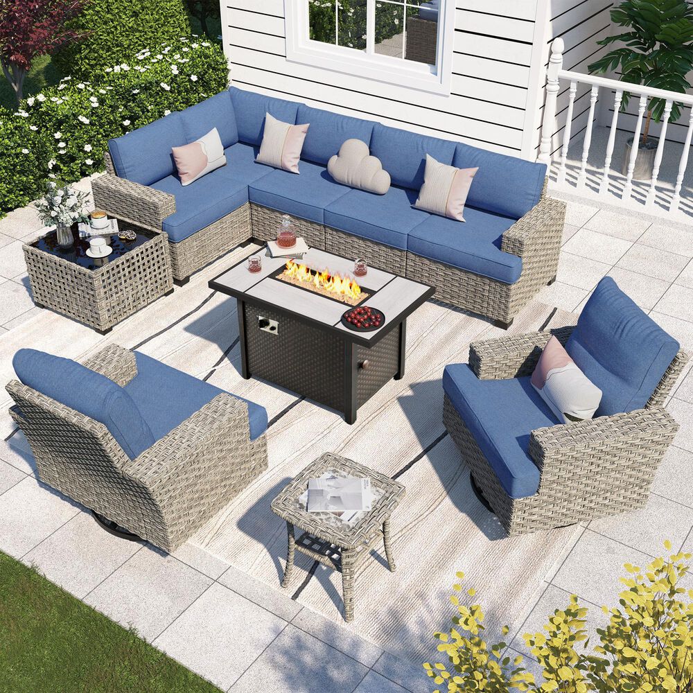HOMLUX 10-Piece Modular Patio Conversation Set in Denim Blue, , large
