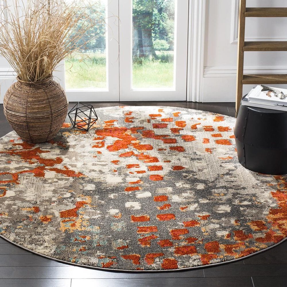 Safavieh Monaco MNC225H-5R 5&#39; Round Grey/Orange Area Rug, , large