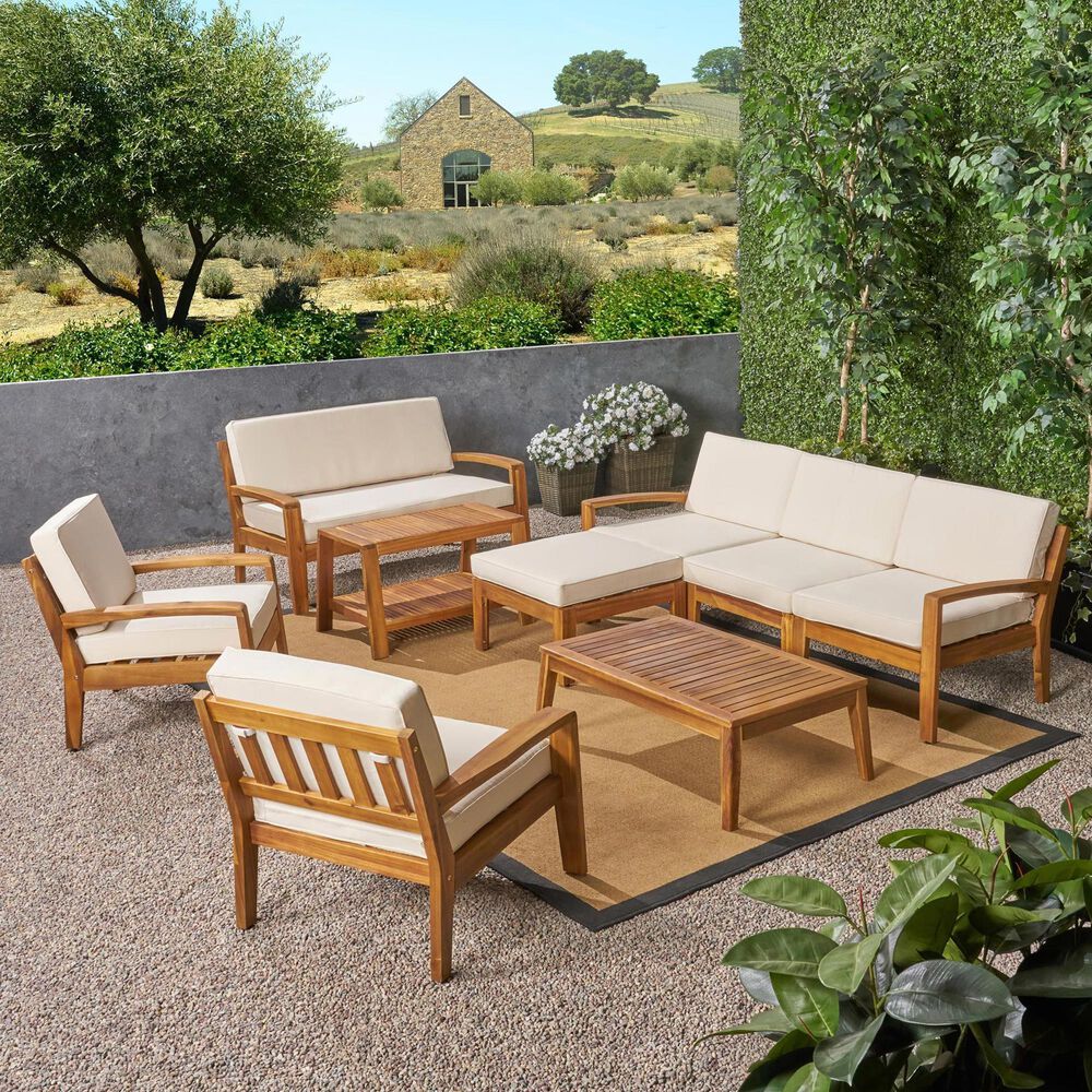 Noble House Grenada 9-Piece Patio Sectional Sofa Set in Beige, , large