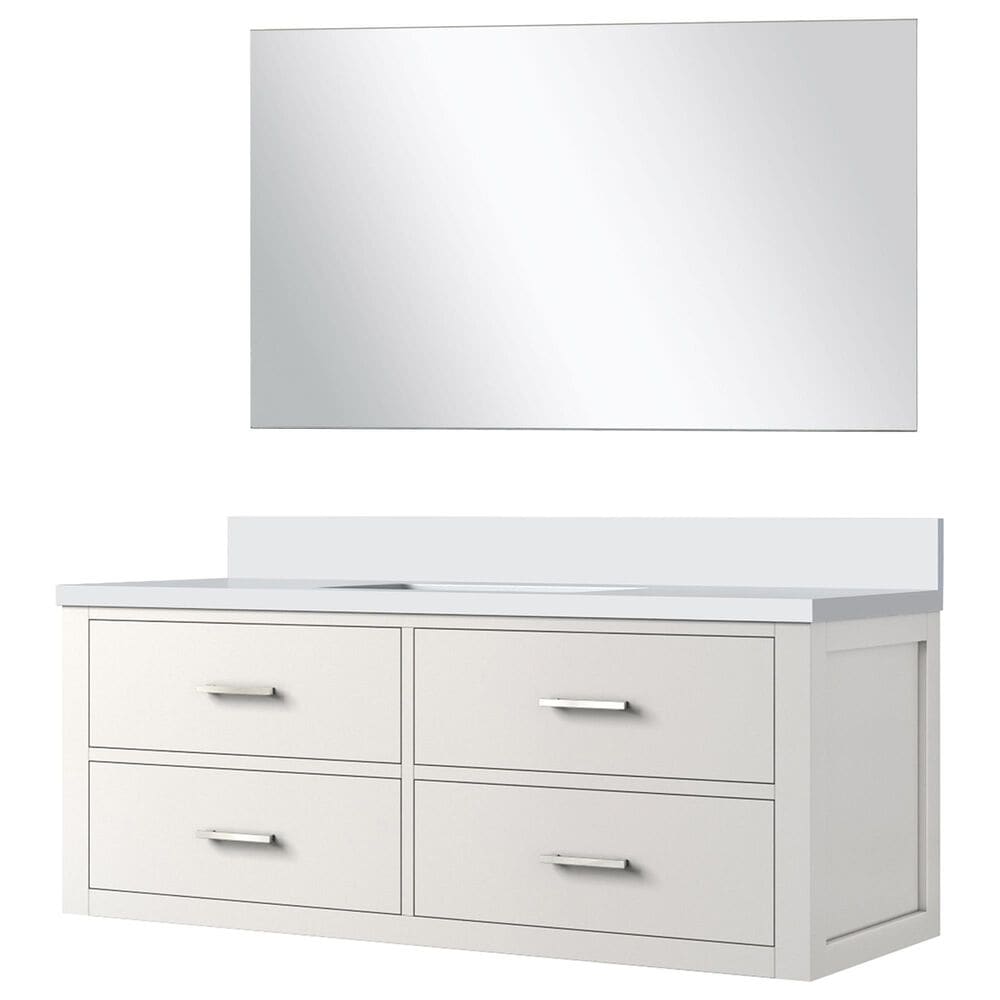 Lexora Home Castor 48" Single Bathroom Vanity in Black with 2 cm White Quartz Top, Rectangular Sink and 43" Mirror, , large