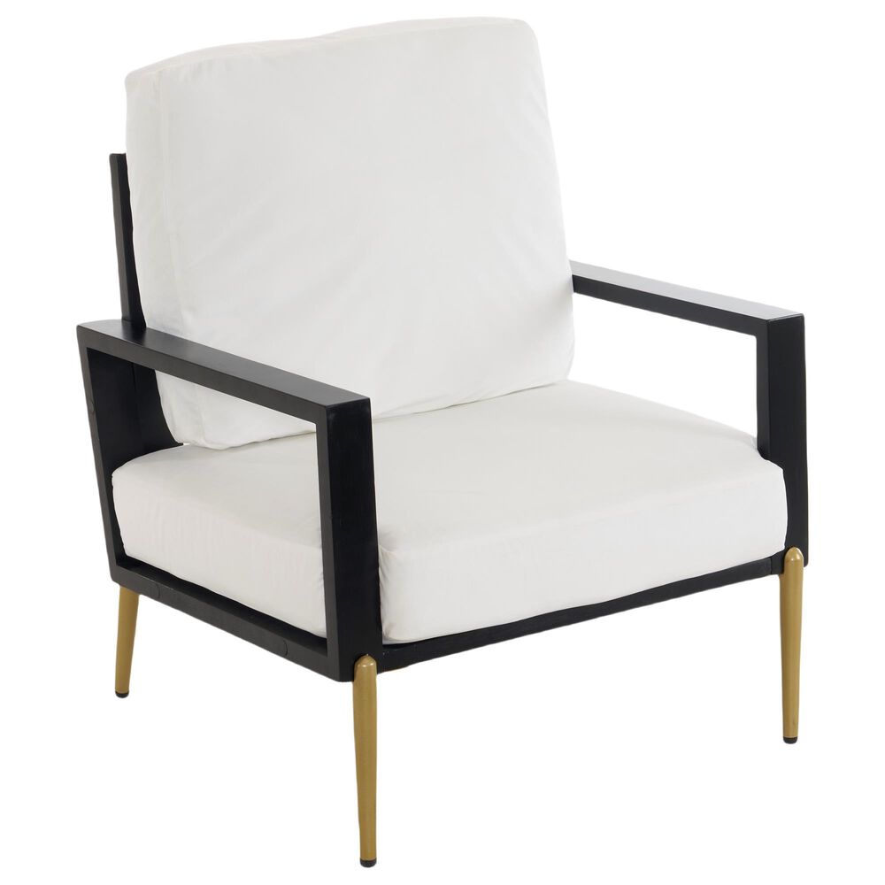 Hearth and Haven Velvet Lounge Arm Chair with Gold Metal Legs in White, , large