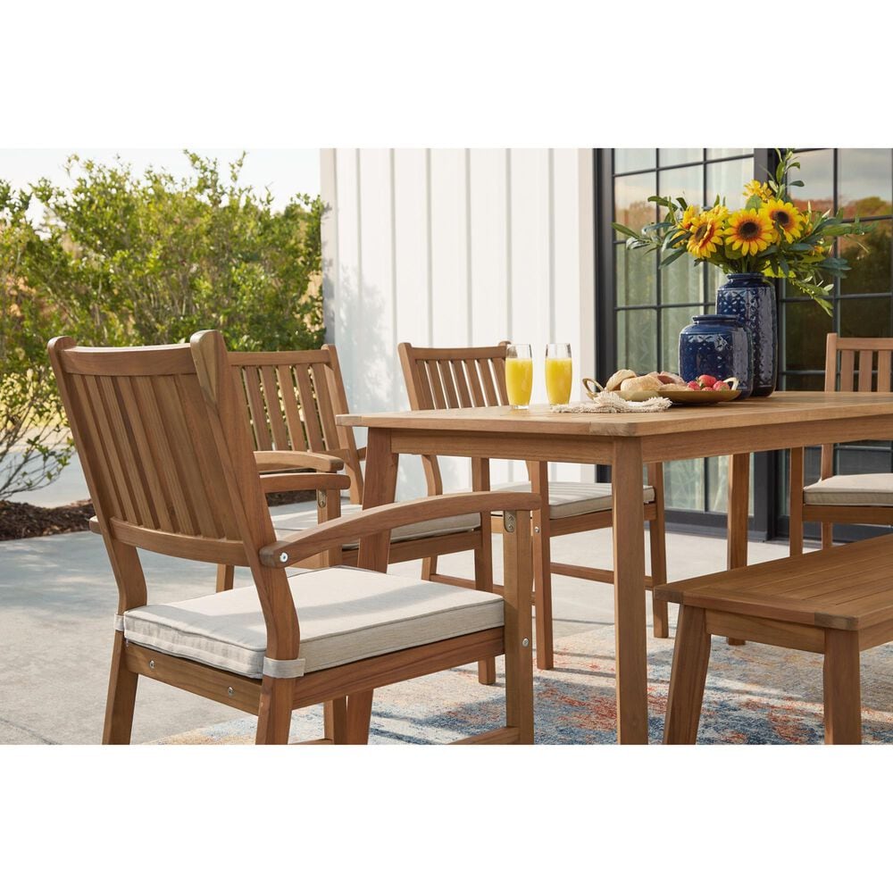 Ashley Janiyah Patio Dining Bench in Light Brown, , large