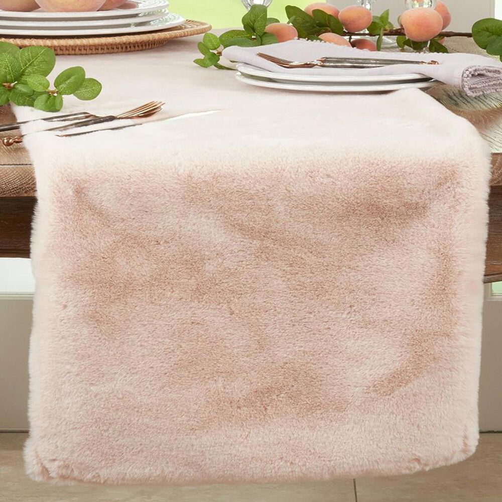 Saro Faux Fur Rabbit Table Runner in Oatmeal, , large