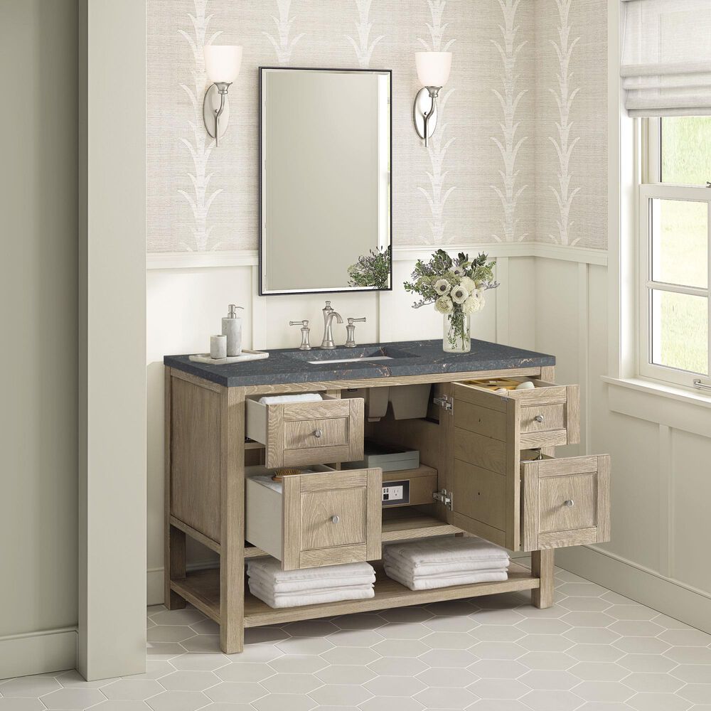 James Martin Vanities Breckenridge 48&quot; Single Vanity in Whitewashed Oak with 3 cm Parisien Bleu Quartz Top, , large