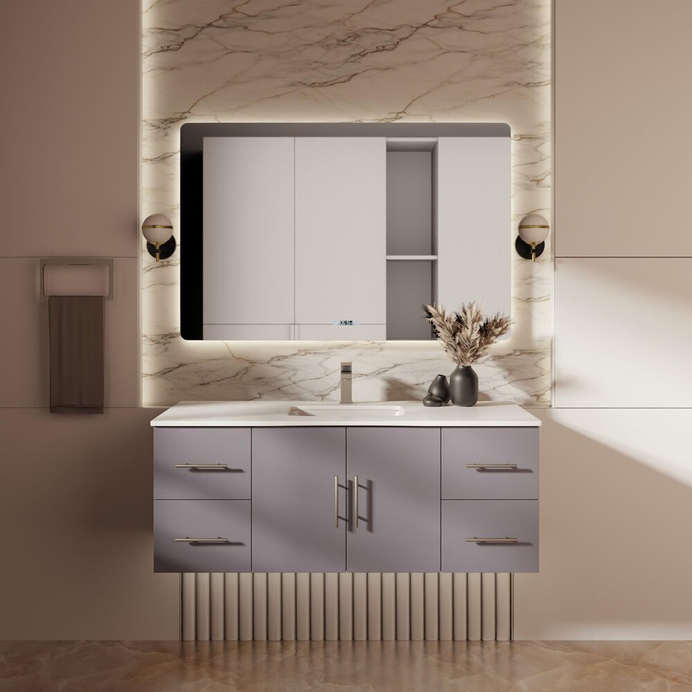 Lexora Home Geneva 48&quot; Single Bathroom Vanity in Dark Grey with 2 cm White Cultured Marble Top and Rectangular Sink, , large