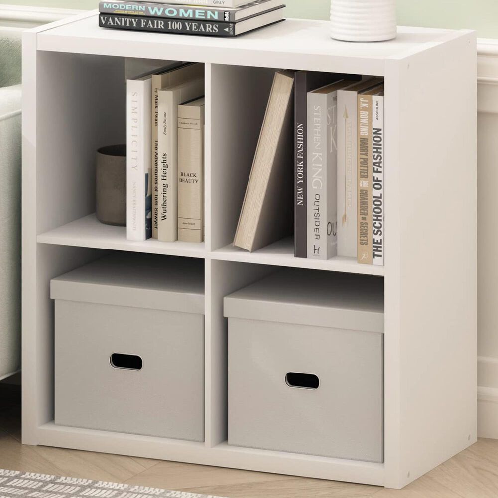 HOMLUX 4-Cube Reversible Open Back Bookshelf in White, , large