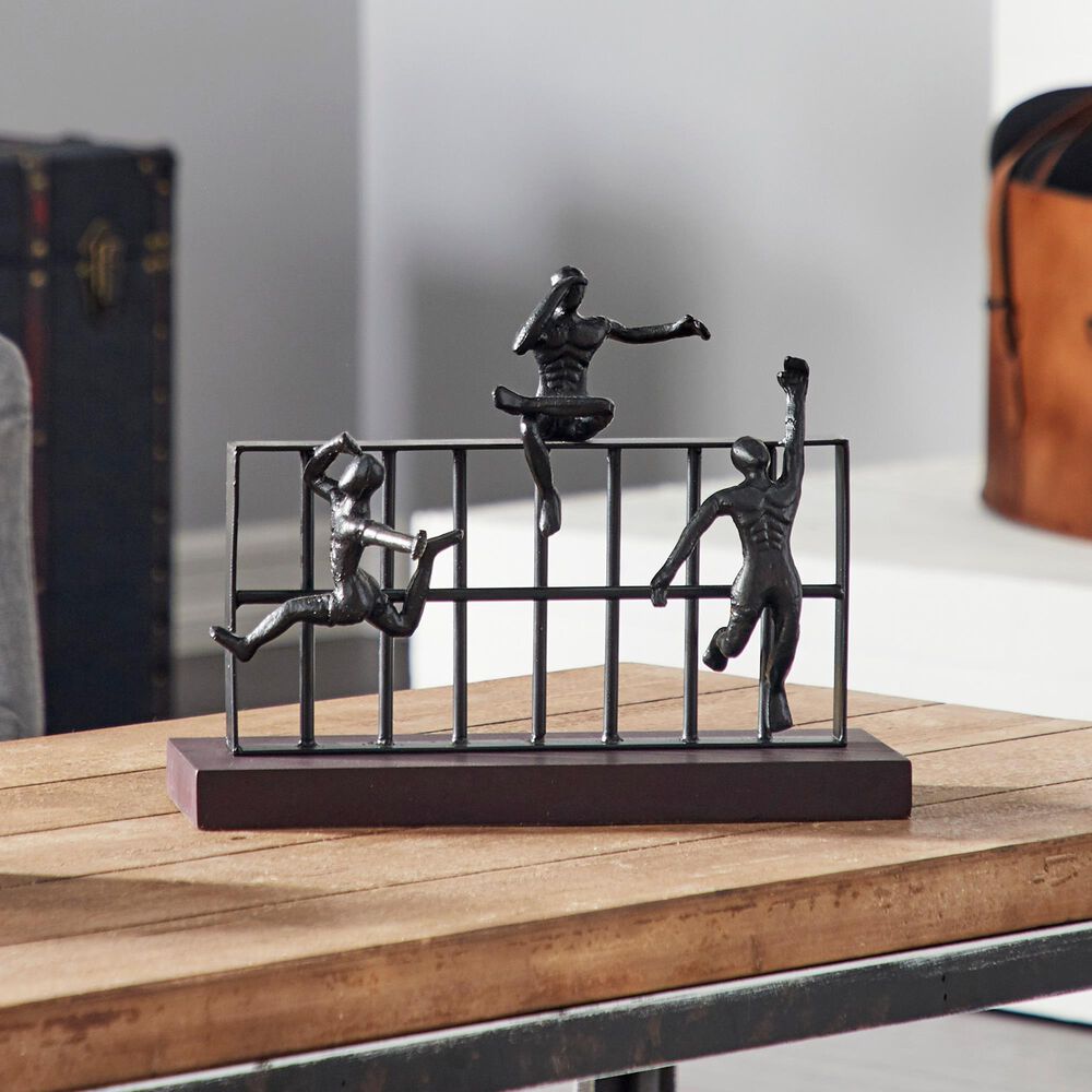 Maple and Jade 10&quot; Human with Rectangular Frame Sculpture in Ebony Black, , large