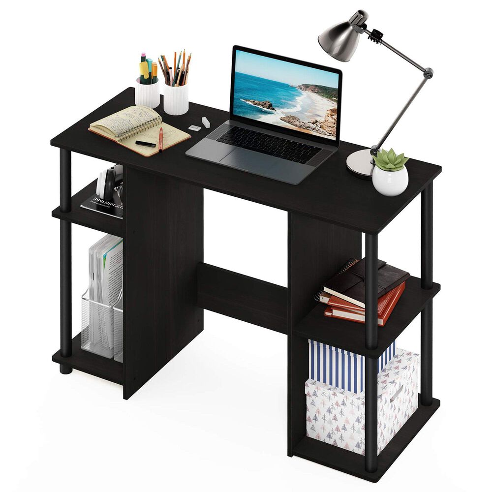 HOMLUX 38" Computer Desk with Dual Open Side Shelves in Espresso and Black, , large