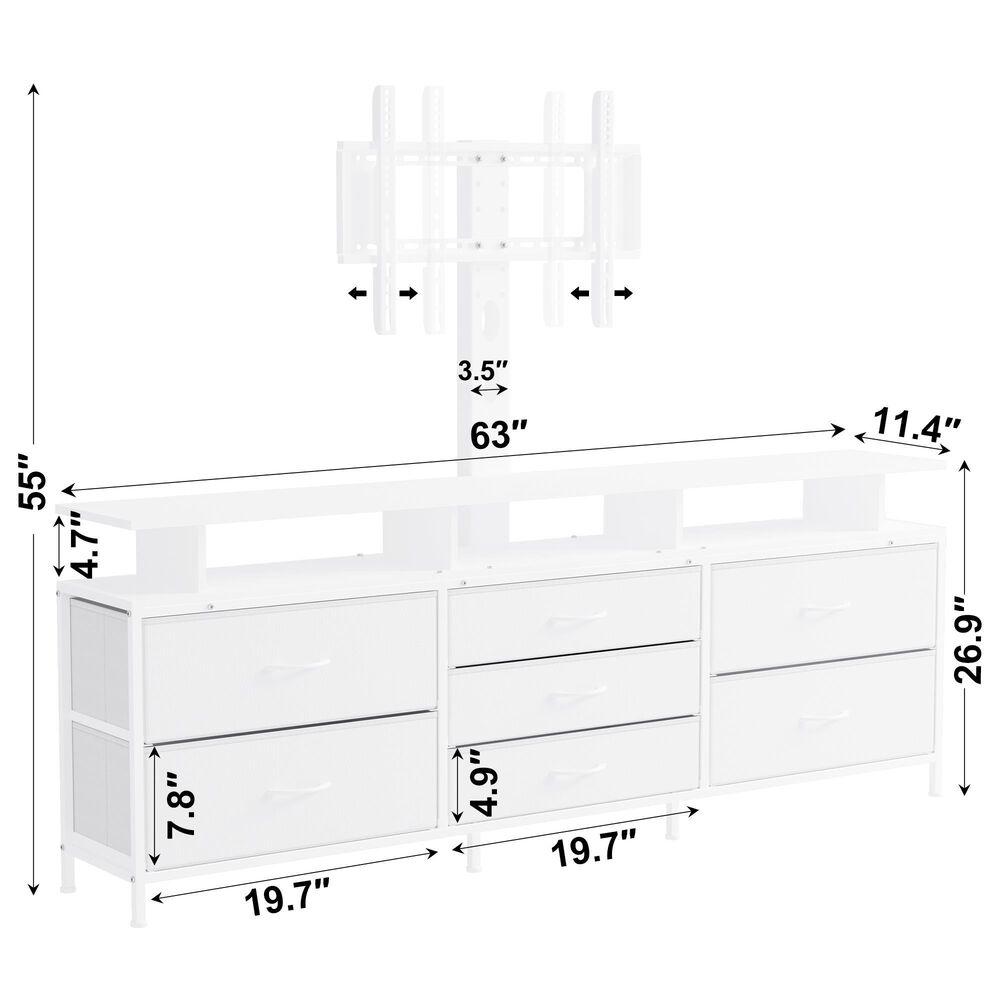 HOMLUX 63" 7-Drawer TV Stand with Adjustable TV Mount in Leather White, , large