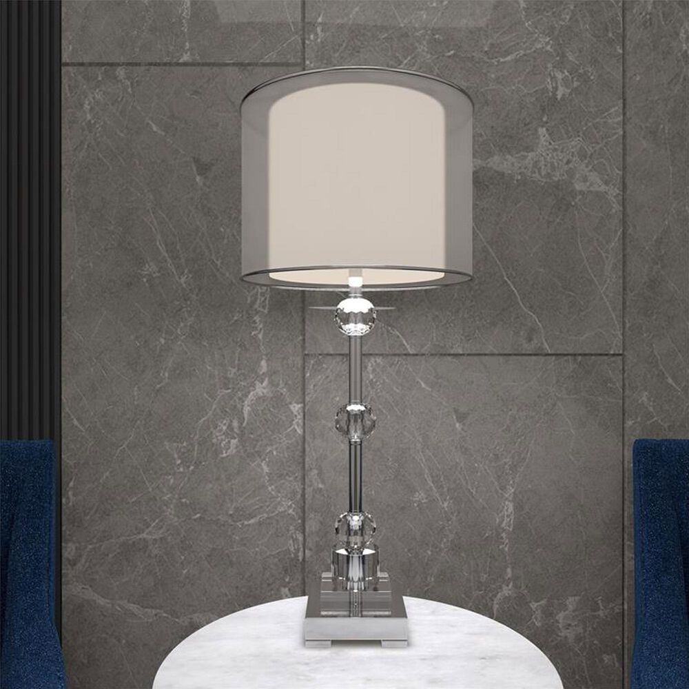 Maple and Jade 30&quot; Metal Stacked Crystal Table Lamp with Dual Shades in Silver and Clear, , large