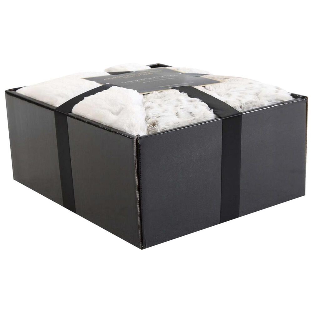 Pem America Snow Leopard Fur Filled Throw with Gift Box in Neutral, , large