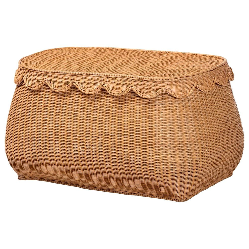 Baxton Studio Ayleen Large Basket with Scalloped Lid in Light Honey, , large